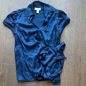 LOFT Women's Deep Blue Satin Blouse